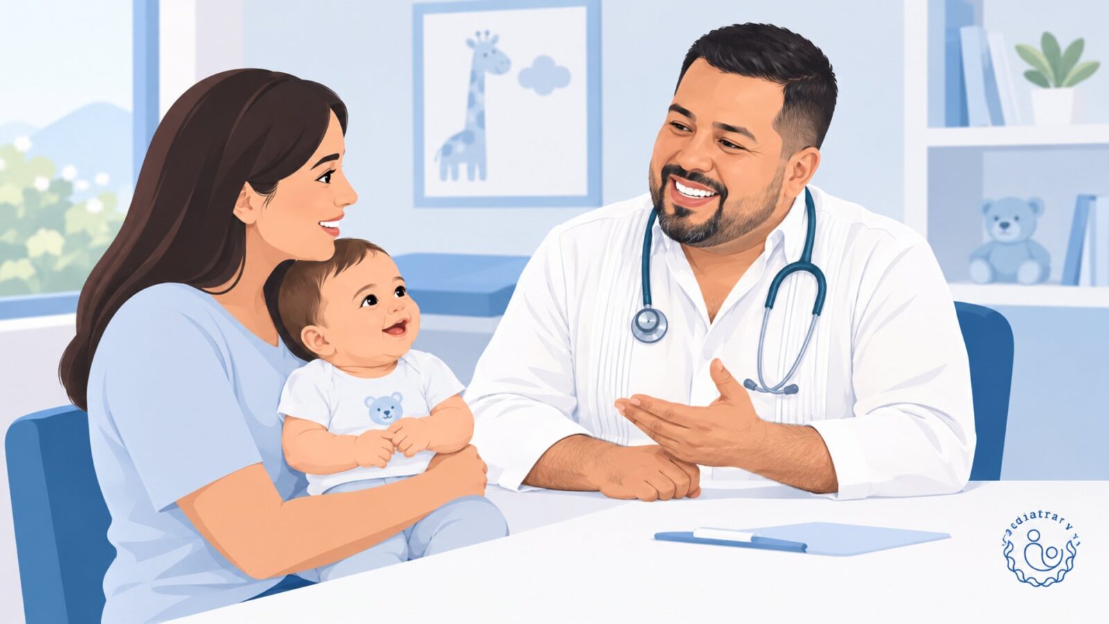 Familia conversando con un pediatra en Los Héroes, Mérida